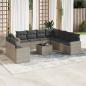 Preview: ARDEBO.de - 10-tlg. Garten-Sofagarnitur mit Kissen Hellgrau Poly Rattan