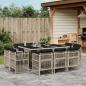 Preview: ARDEBO.de - 11-tlg. Garten-Essgruppe mit Kissen Hellgrau Poly Rattan