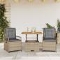 Preview: ARDEBO.de - 3-tlg. Garten-Essgruppe mit Kissen Beige Poly Rattan