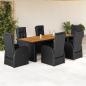 Preview: ARDEBO.de - 7-tlg. Garten-Essgruppe mit Kissen Schwarz Poly Rattan