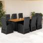 Preview: ARDEBO.de - 9-tlg. Garten-Essgruppe mit Kissen Schwarz Poly Rattan