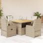 Preview: ARDEBO.de - 5-tlg. Garten-Essgruppe mit Kissen Beige Poly Rattan