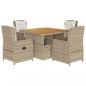 Preview: 5-tlg. Garten-Essgruppe mit Kissen Beige Poly Rattan