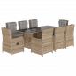 Preview: 9-tlg. Garten-Essgruppe mit Kissen Beige Poly Rattan