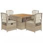 Preview: 5-tlg. Garten-Essgruppe mit Kissen Beige Poly Rattan