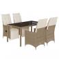 Preview: 5-tlg. Garten-Bistro-Set mit Kissen Beige Poly Rattan