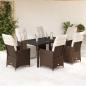 Preview: ARDEBO.de - 7-tlg. Garten-Bistro-Set mit Kissen Braun Poly Rattan