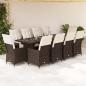 Preview: ARDEBO.de - 11-tlg. Garten-Bistro-Set mit Kissen Braun Poly Rattan