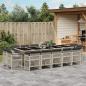 Preview: ARDEBO.de - 15-tlg. Garten-Essgruppe mit Kissen Hellgrau Poly Rattan