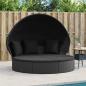 Preview: ARDEBO.de - Outdoor-Loungebett mit Dach und Kissen Schwarz Poly Rattan