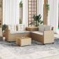 Preview: ARDEBO.de - Gartensofa in L-Form mit Tisch und Kissen Beige Poly Rattan