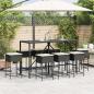 Preview: 9-tlg. Gartenbar-Set mit Kissen Schwarz Poly Rattan