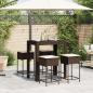 Preview: 5-tlg. Gartenbar-Set mit Kissen Braun Poly Rattan