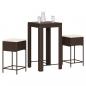 Preview: ARDEBO.de - 3-tlg. Gartenbar-Set mit Kissen Braun Poly Rattan