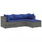 Preview: 4-tlg. Garten-Lounge-Set mit Kissen Grau Poly Rattan