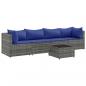 Preview: 5-tlg. Garten-Lounge-Set mit Kissen Grau Poly Rattan