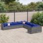 Preview: ARDEBO.de - 10-tlg. Garten-Sofagarnitur mit Kissen Grau Poly Rattan