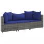 Preview: 3-tlg. Garten-Sofagarnitur mit Kissen Grau Poly Rattan