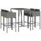 Preview: 5-tlg. Gartenbar-Set mit Kissen Grau Poly Rattan