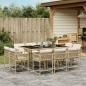 Preview: ARDEBO.de - 11-tlg. Garten-Essgruppe mit Kissen Beige Poly Rattan