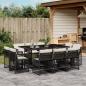 Preview: ARDEBO.de - 11-tlg. Garten-Essgruppe mit Kissen Schwarz Poly Rattan