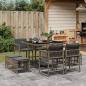 Preview: ARDEBO.de - 9-tlg. Garten-Essgruppe mit Kissen Grau Poly Rattan