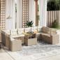 Preview: ARDEBO.de - 11-tlg. Garten-Sofagarnitur mit Kissen Beige Poly Rattan