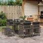 Preview: ARDEBO.de - 9-tlg. Garten-Essgruppe mit Kissen Grau Poly Rattan