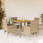 Preview: ARDEBO.de - 5-tlg. Garten-Essgruppe mit Kissen Beige Poly Rattan Akazie