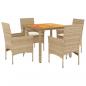 Preview: 5-tlg. Garten-Essgruppe mit Kissen Beige Poly Rattan Akazie