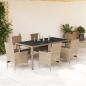 Preview: ARDEBO.de - 7-tlg. Garten-Essgruppe mit Kissen Beige Poly Rattan und Glas