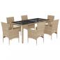 Preview: 7-tlg. Garten-Essgruppe mit Kissen Beige Poly Rattan und Glas