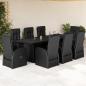 Preview: ARDEBO.de - 9-tlg. Garten-Essgruppe mit Kissen Schwarz Poly Rattan