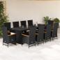 Preview: ARDEBO.de - 11-tlg. Garten-Essgruppe mit Kissen Schwarz Poly Rattan