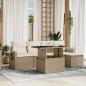 Preview: ARDEBO.de - 6-tlg. Garten-Sofagarnitur mit Kissen Beige Poly Rattan