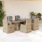 Preview: ARDEBO.de - 7-tlg. Garten-Essgruppe mit Kissen Beige Poly Rattan