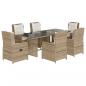 Preview: 7-tlg. Garten-Essgruppe mit Kissen Beige Poly Rattan