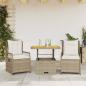 Preview: ARDEBO.de - 3-tlg. Garten-Essgruppe mit Kissen Beige Poly Rattan