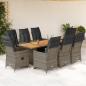 Preview: ARDEBO.de - 9-tlg. Garten-Bistro-Set mit Kissen Grau Poly Rattan