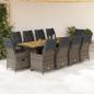 Preview: ARDEBO.de - 11-tlg. Garten-Bistro-Set mit Kissen Grau Poly Rattan