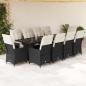 Preview: ARDEBO.de - 11-tlg. Garten-Bistro-Set mit Kissen Schwarz Poly Rattan