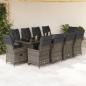 Preview: ARDEBO.de - 11-tlg. Garten-Bistro-Set mit Kissen Grau Poly Rattan