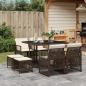 Preview: ARDEBO.de - 9-tlg. Garten-Essgruppe mit Kissen Braun Poly Rattan