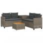 Preview: Gartensofa in L-Form mit Tisch und Kissen Grau Poly Rattan