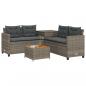 Preview: Gartensofa in L-Form mit Tisch und Kissen Grau Poly Rattan