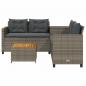 Preview: Gartensofa in L-Form mit Tisch und Kissen Grau Poly Rattan