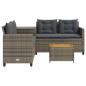 Preview: Gartensofa in L-Form mit Tisch und Kissen Grau Poly Rattan