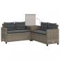 Preview: Gartensofa in L-Form mit Tisch und Kissen Grau Poly Rattan