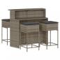 Preview: 5-tlg. Gartenbar-Set mit Kissen Grau Poly Rattan