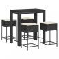 Preview: 5-tlg. Gartenbar-Set mit Kissen Schwarz Poly Rattan